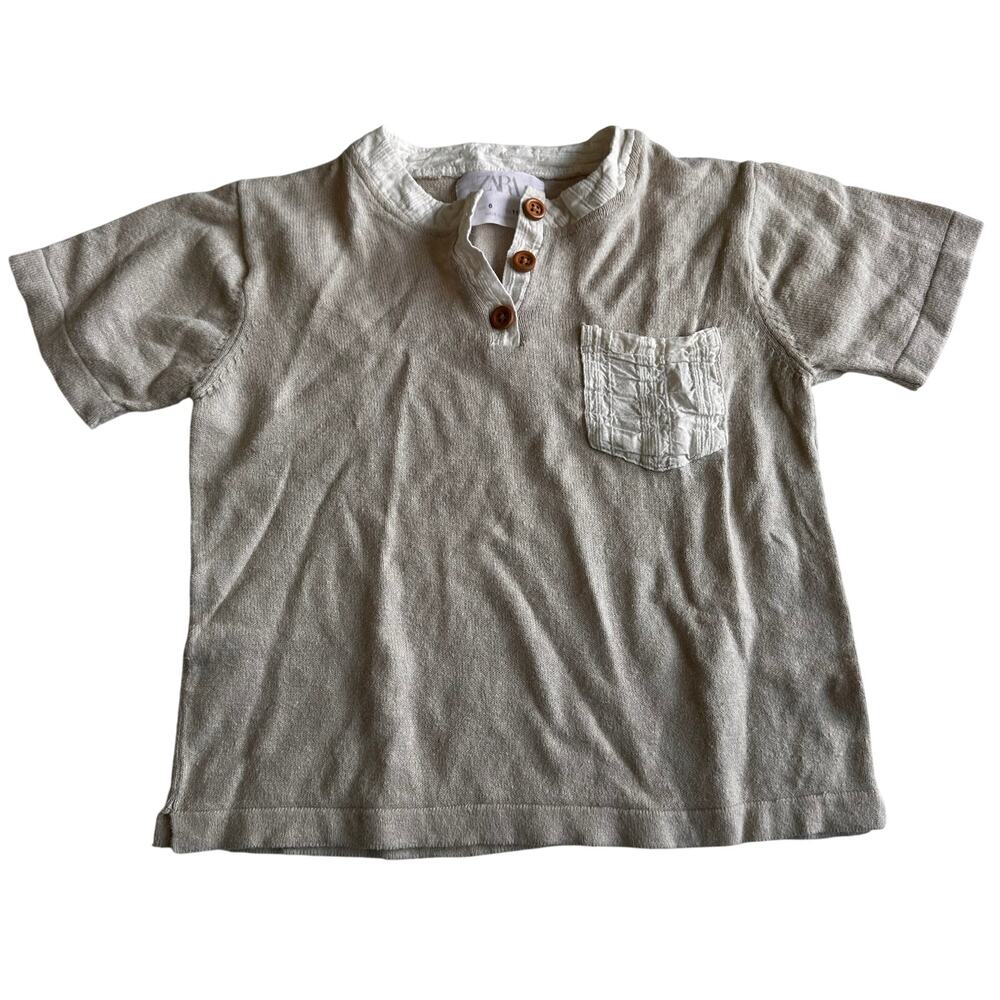 Zara Boys Colorblock Pocket Henley Knit Top - Size 6